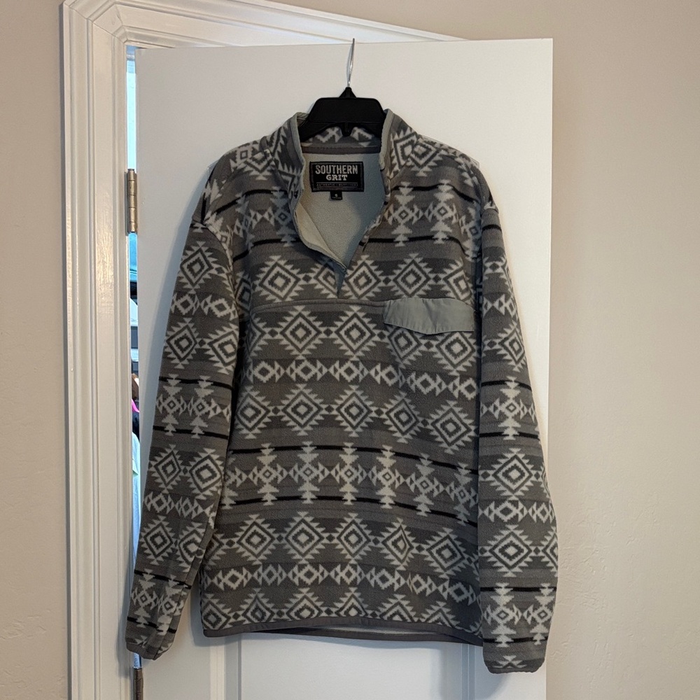 Southern Grit Men’s Gray Aztec Zip-Neck Pullover Sweater